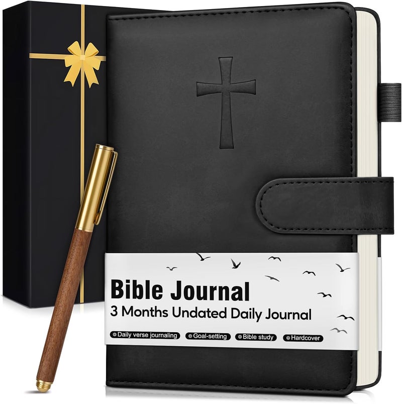 PAPEJOON Leather Christian Bible Journal for Men, Prayer Journal for Scripture Study & Daily Devotional, Undated Church Notes Notebook, Jesus Religious Faith Gifts for Pastor, Graduation, Baptism, Black - Image 1